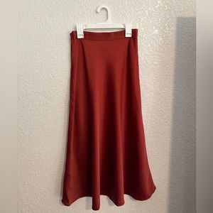 H&M calf length satin skirt in rust red